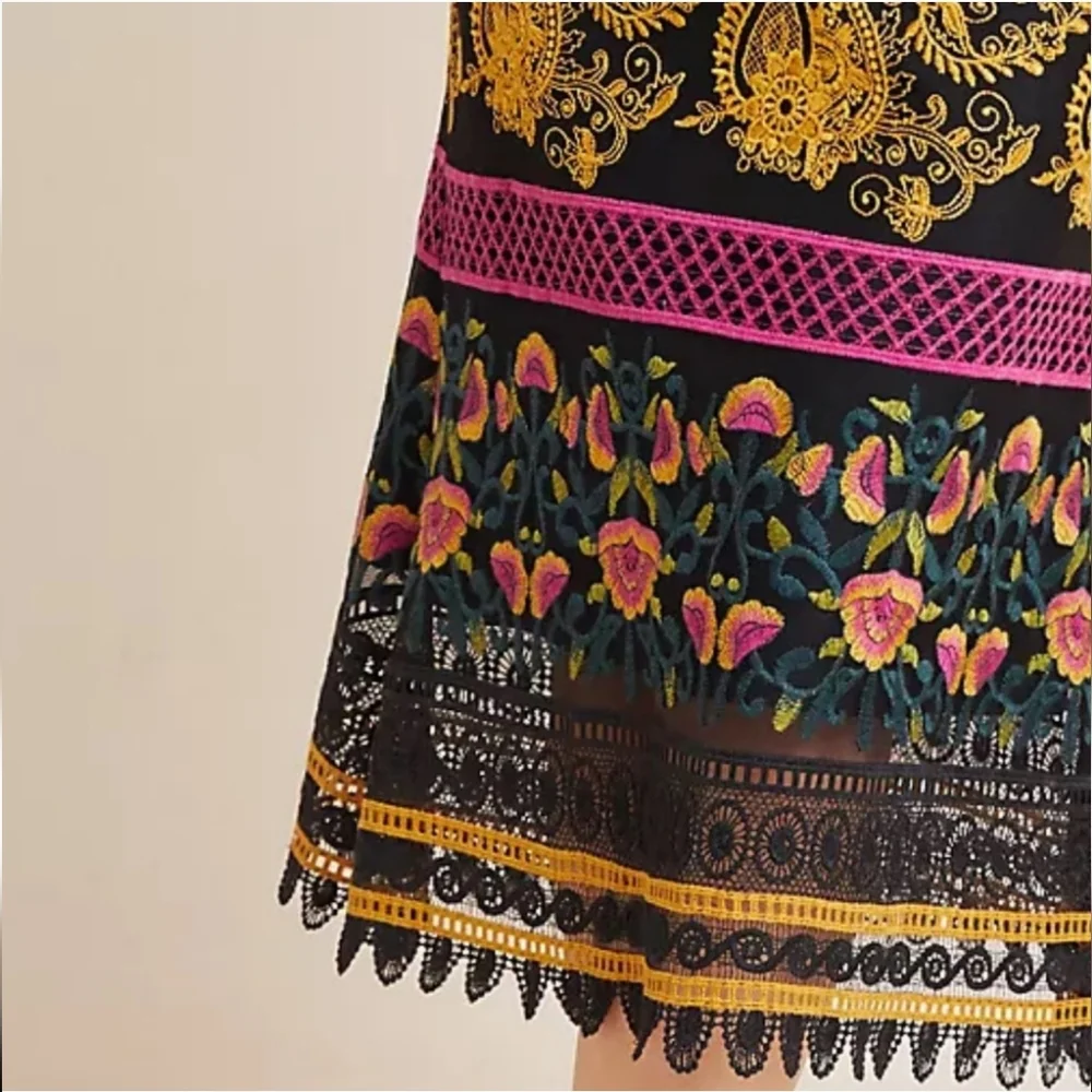 Anthropologie Jacquin Floral Embroidered Lace Scallop Dress